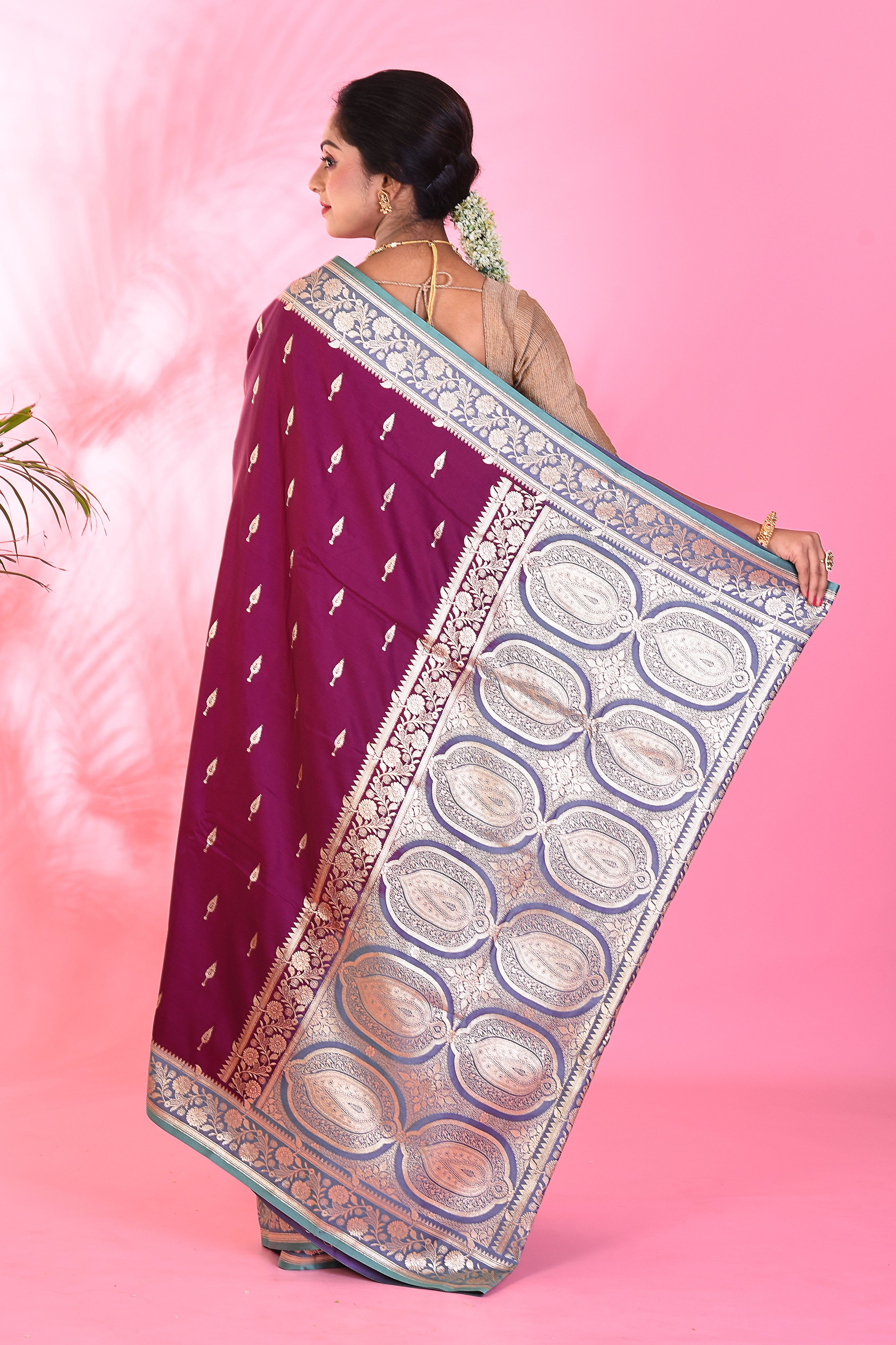 Magenta and Lavender Blended Katan Saree - Keya Seth Exclusive