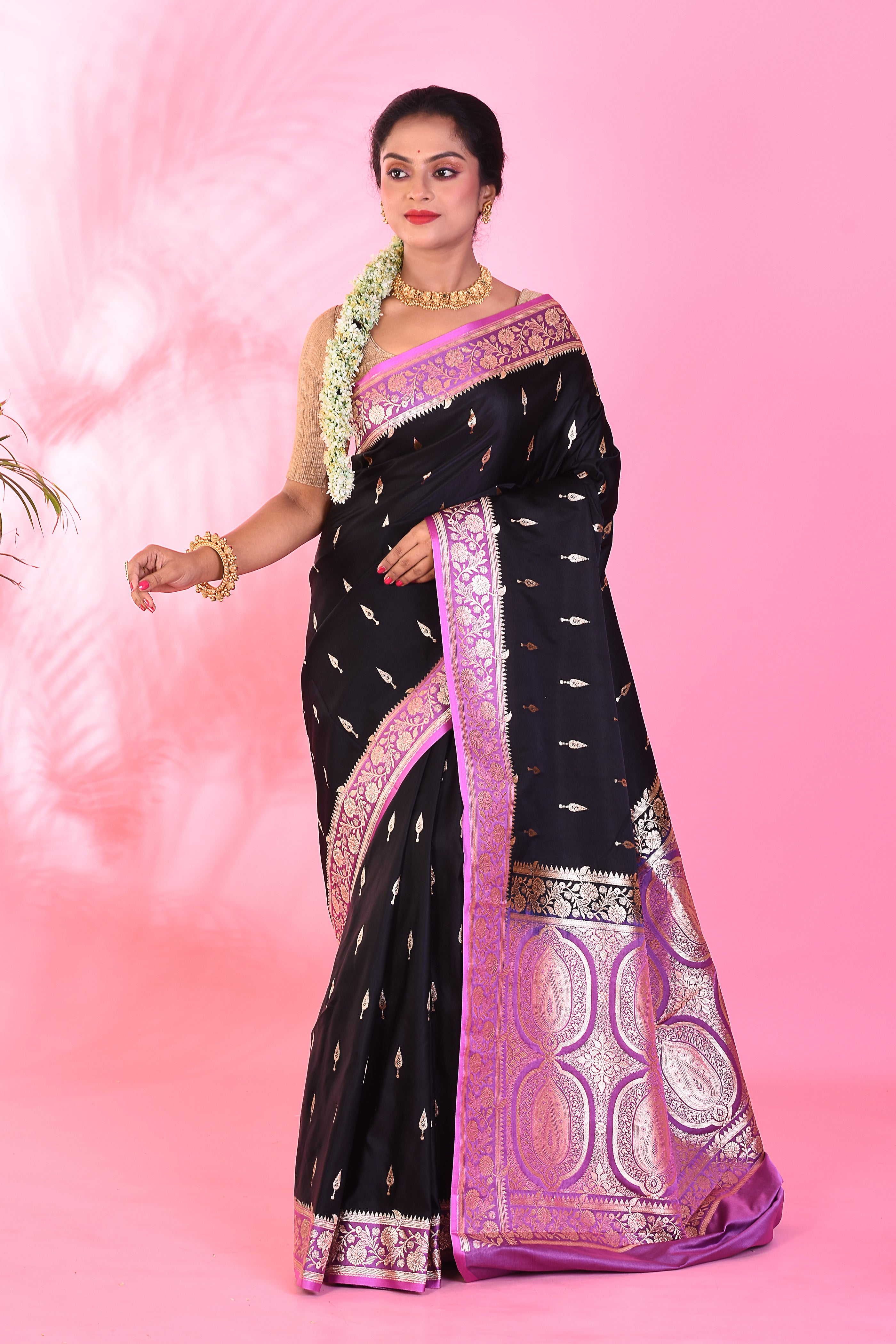 Black and Lavender Blended Katan Saree - Keya Seth Exclusive