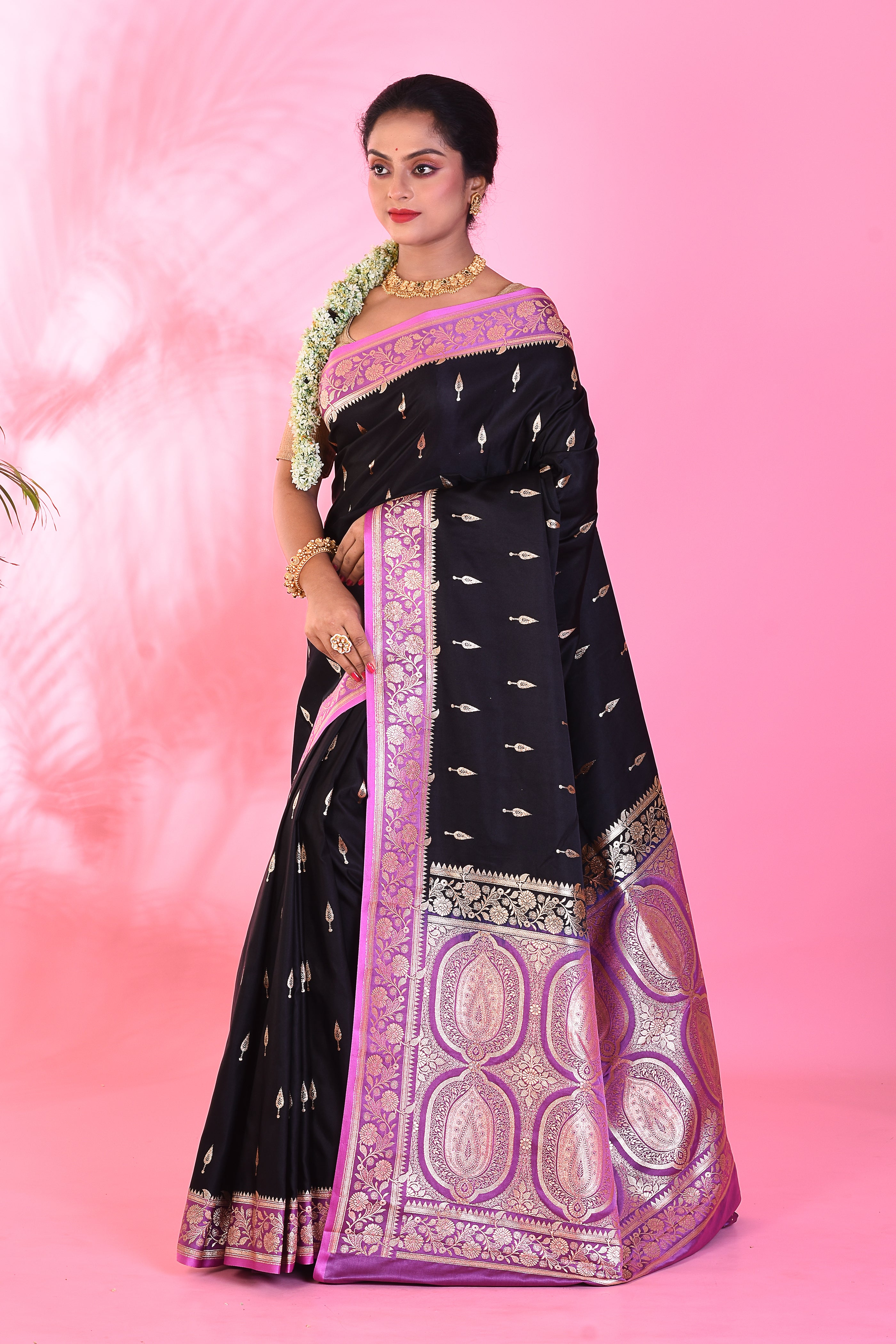 Black and Lavender Blended Katan Saree - Keya Seth Exclusive