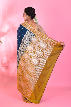 Blue and Yellow Blended Katan Saree - Keya Seth Exclusive
