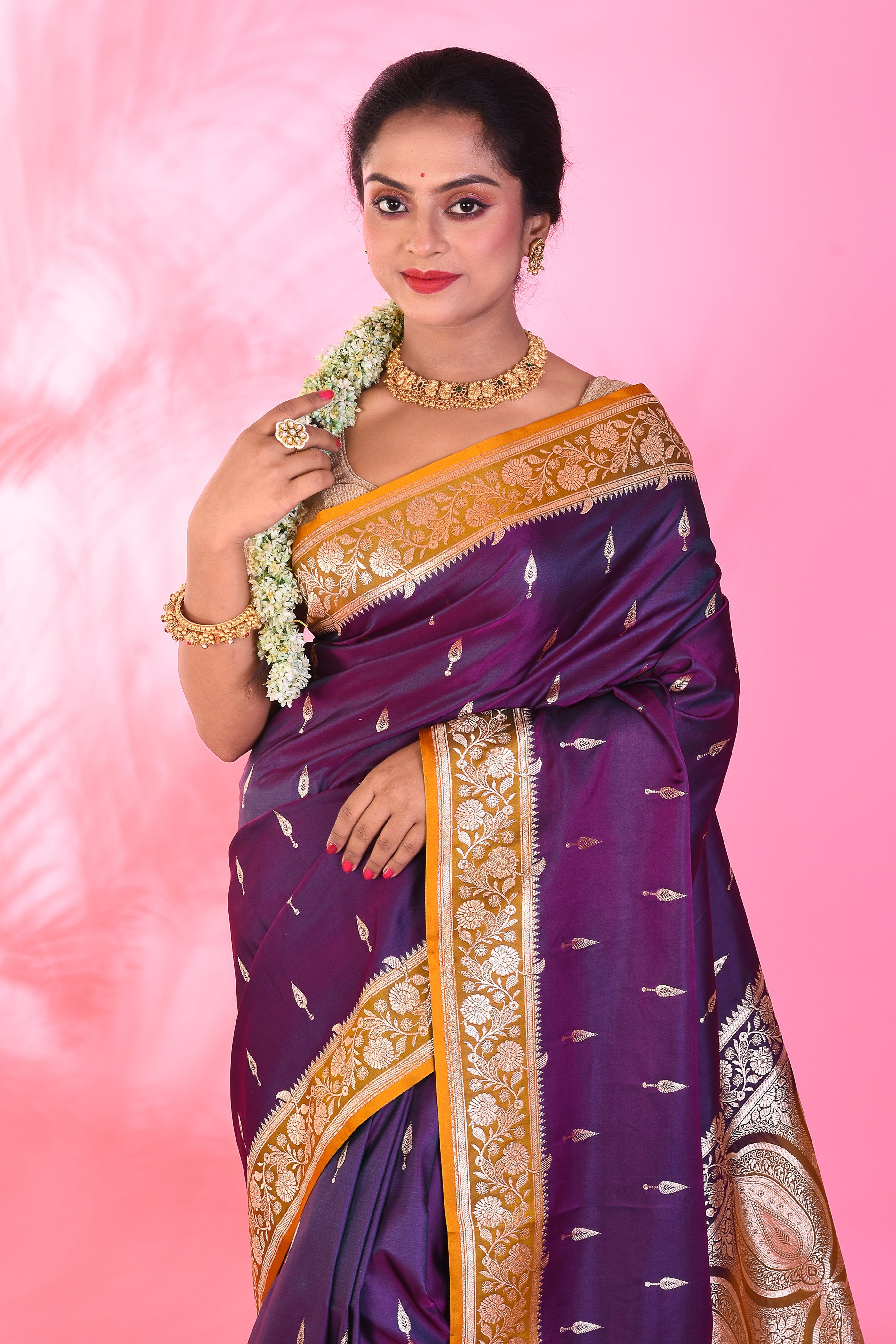 Purple and Yellow Blended Katan Saree - Keya Seth Exclusive