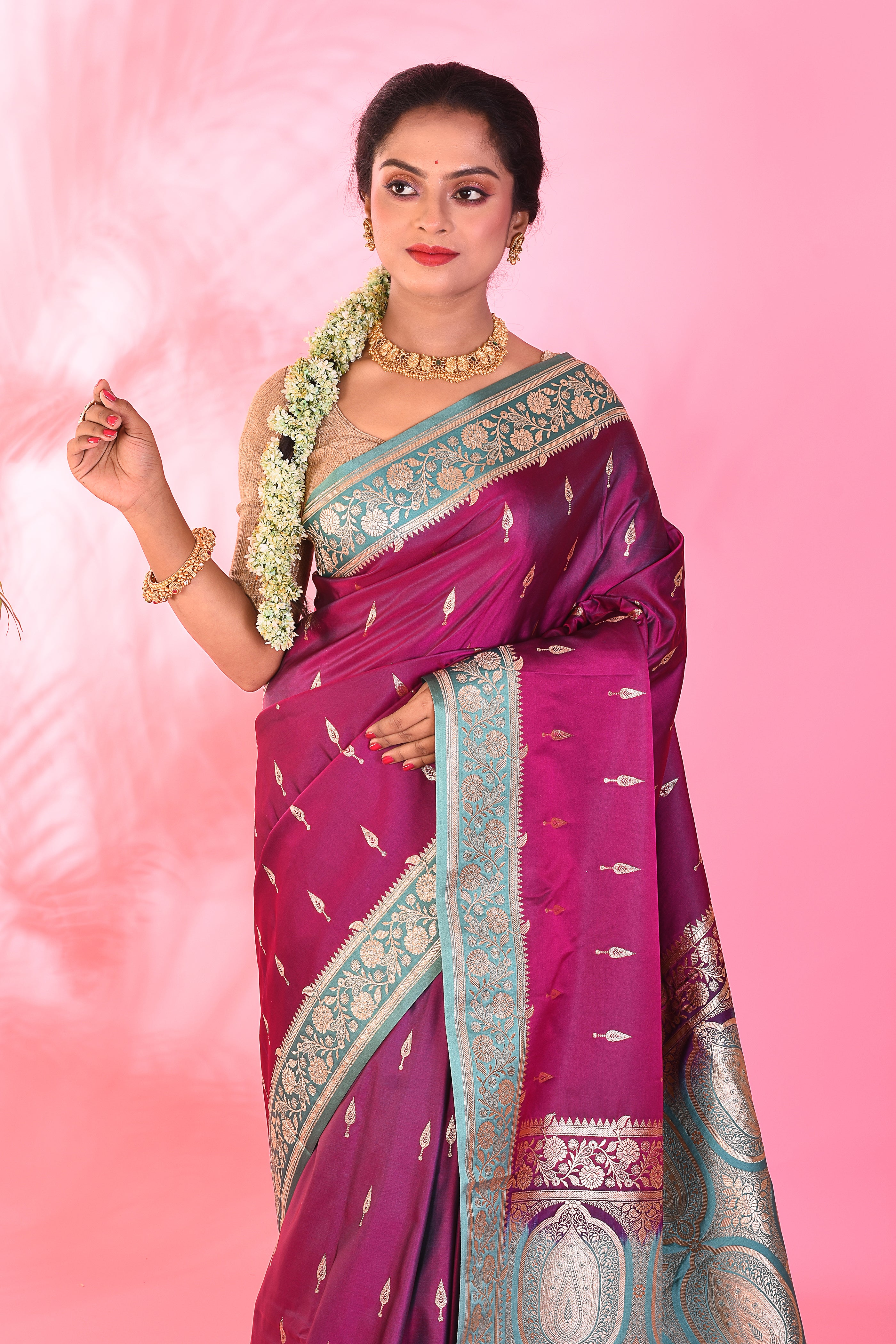 Magenta Blended Katan Saree - Keya Seth Exclusive