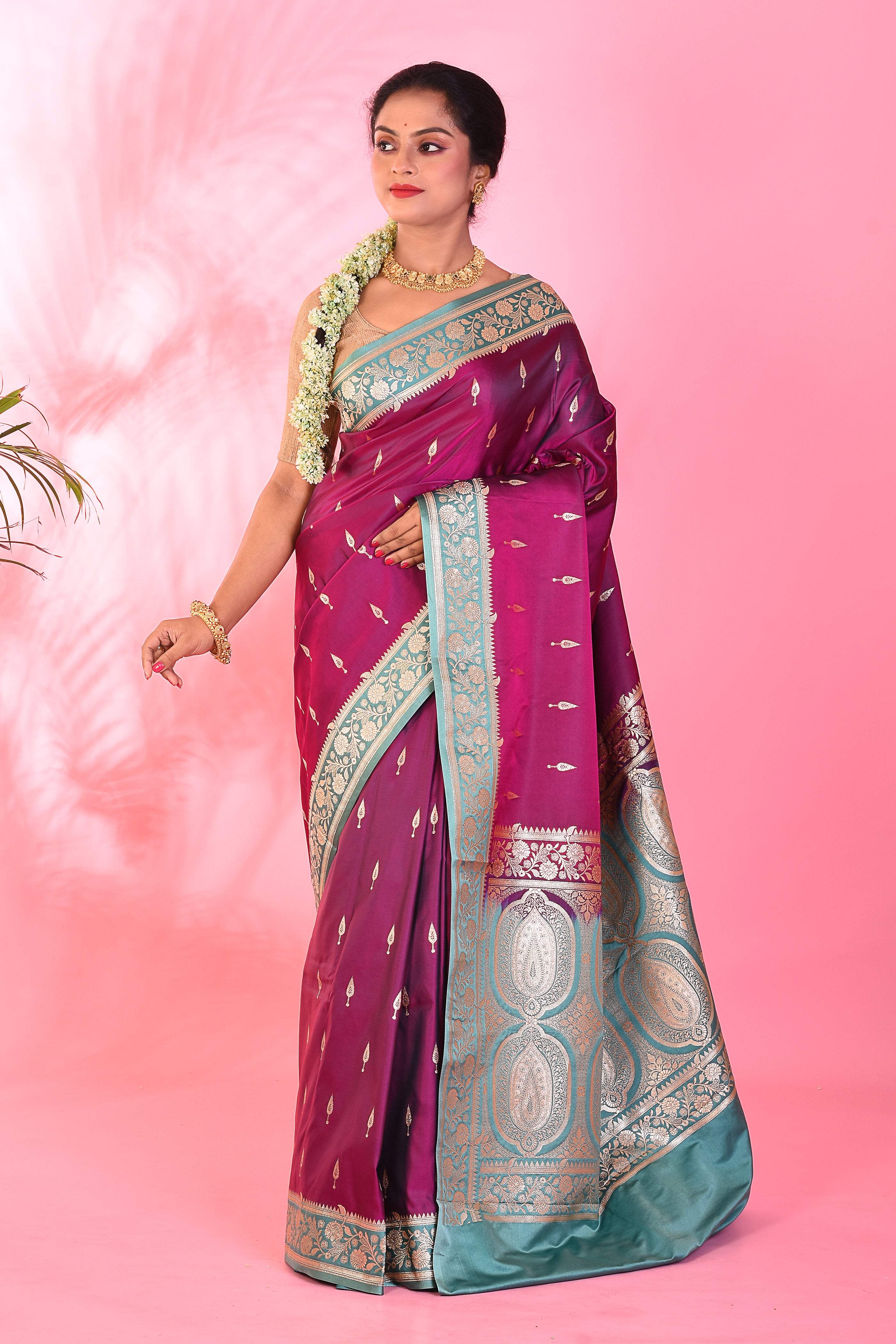 Magenta Blended Katan Saree - Keya Seth Exclusive