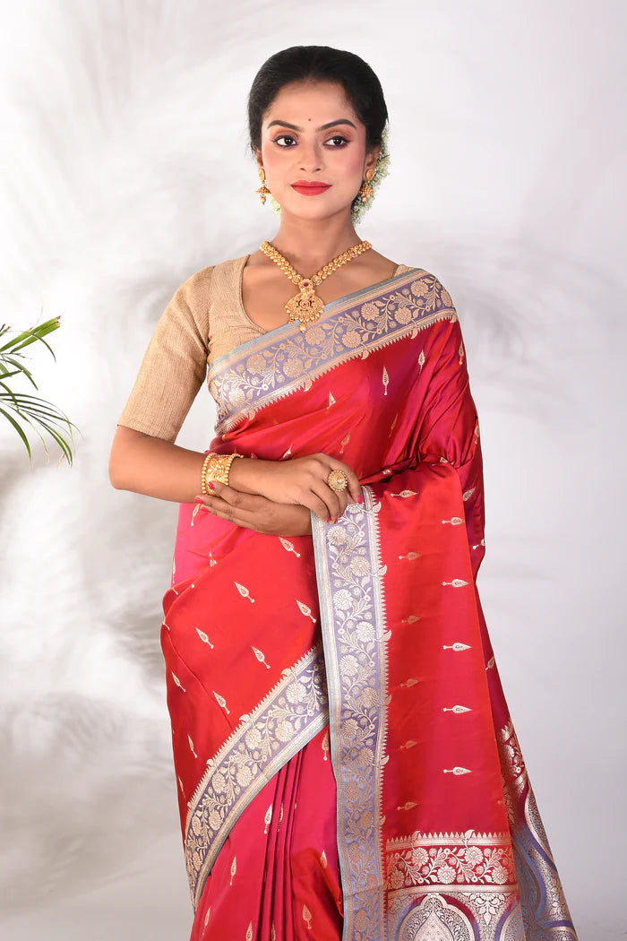 Red Mushroo Silk Saree - Keya Seth Exclusive