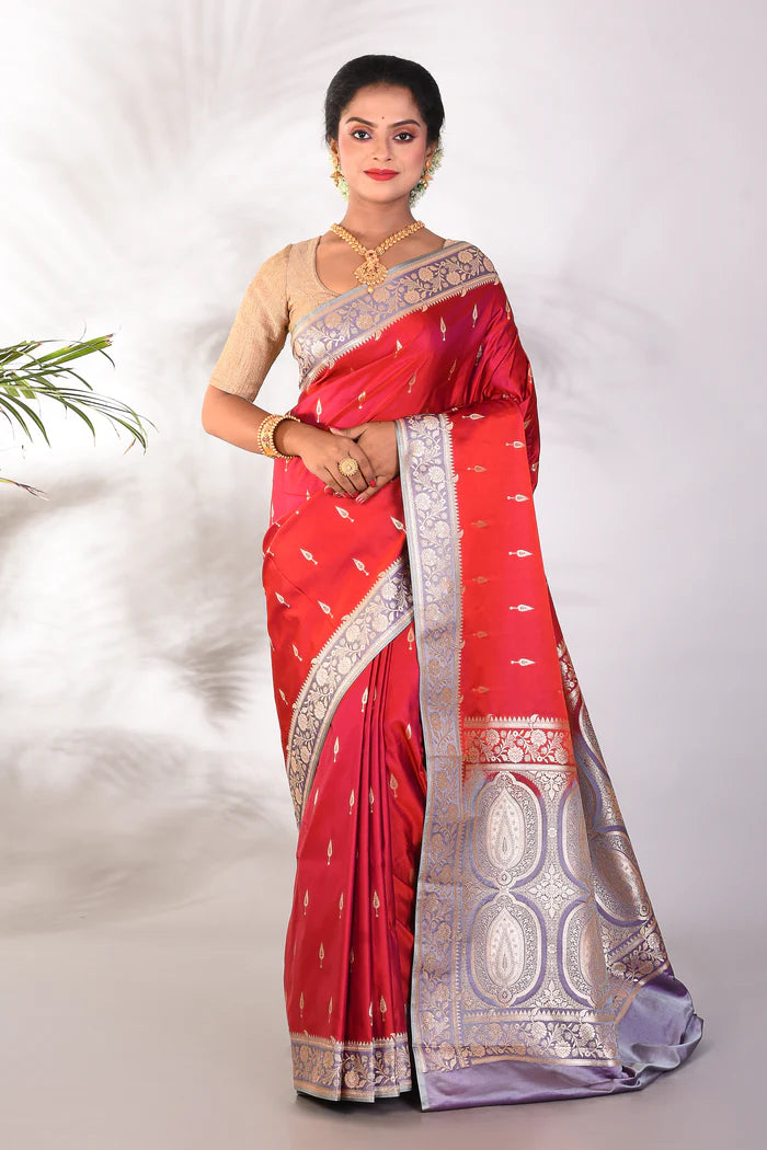 Red Mushroo Silk Saree - Keya Seth Exclusive