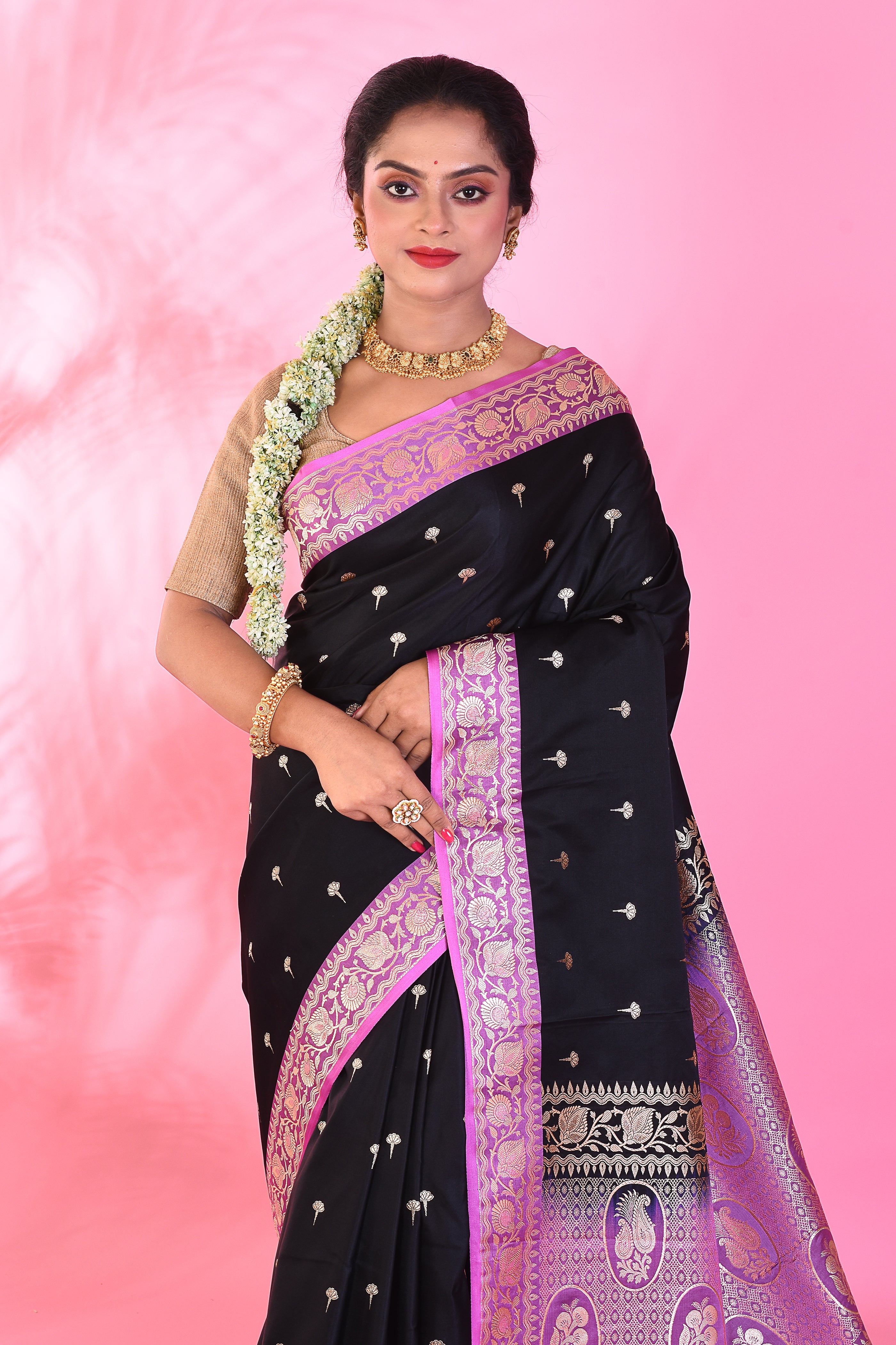 Black and Lavender Blended Katan Saree - Keya Seth Exclusive