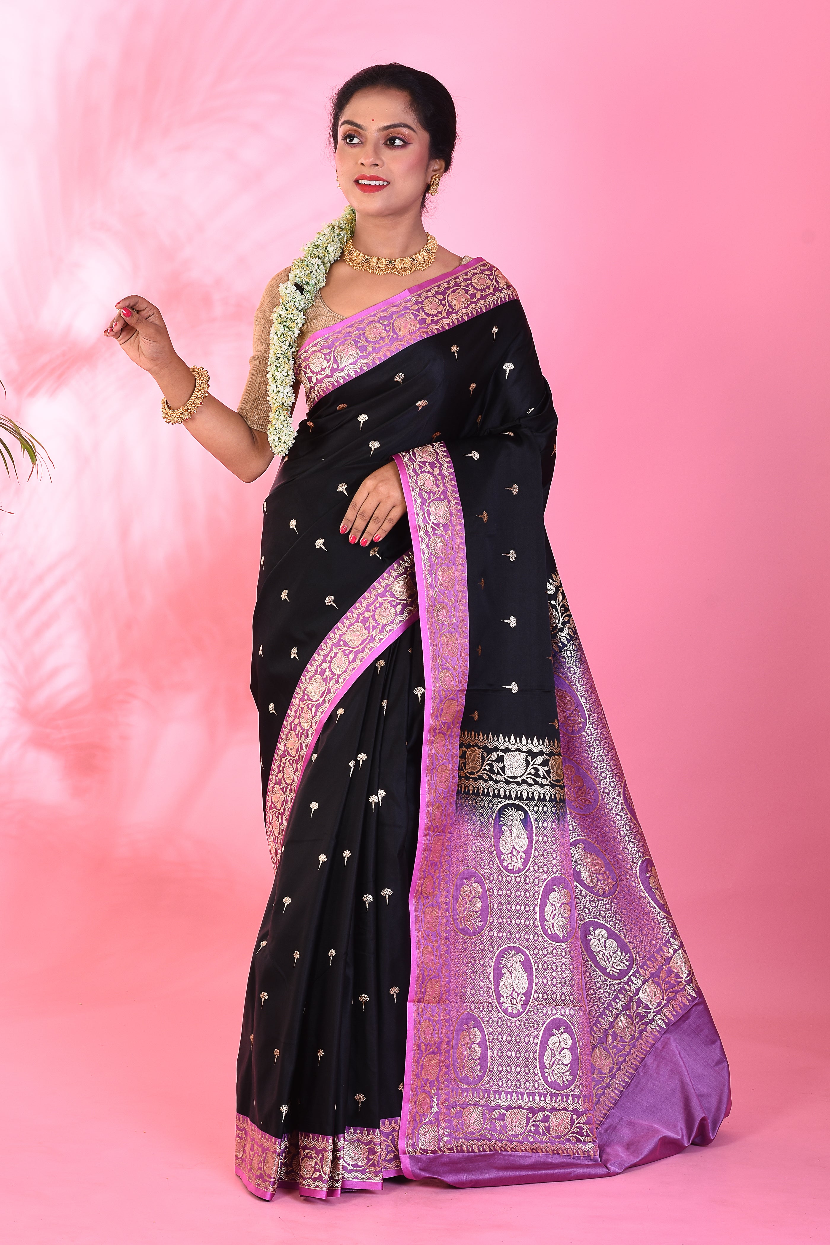 Black and Lavender Blended Katan Saree - Keya Seth Exclusive