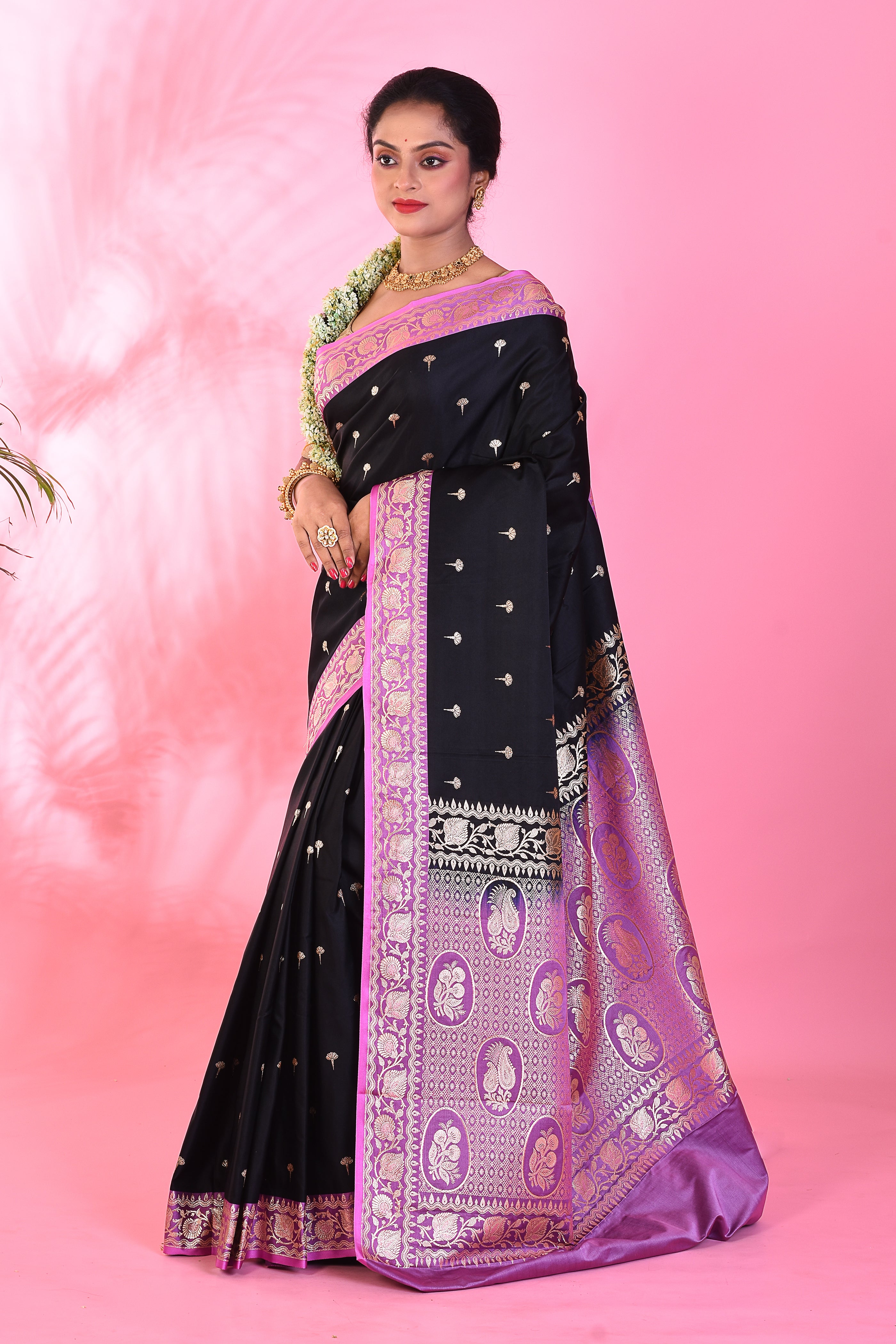 Black and Lavender Blended Katan Saree - Keya Seth Exclusive