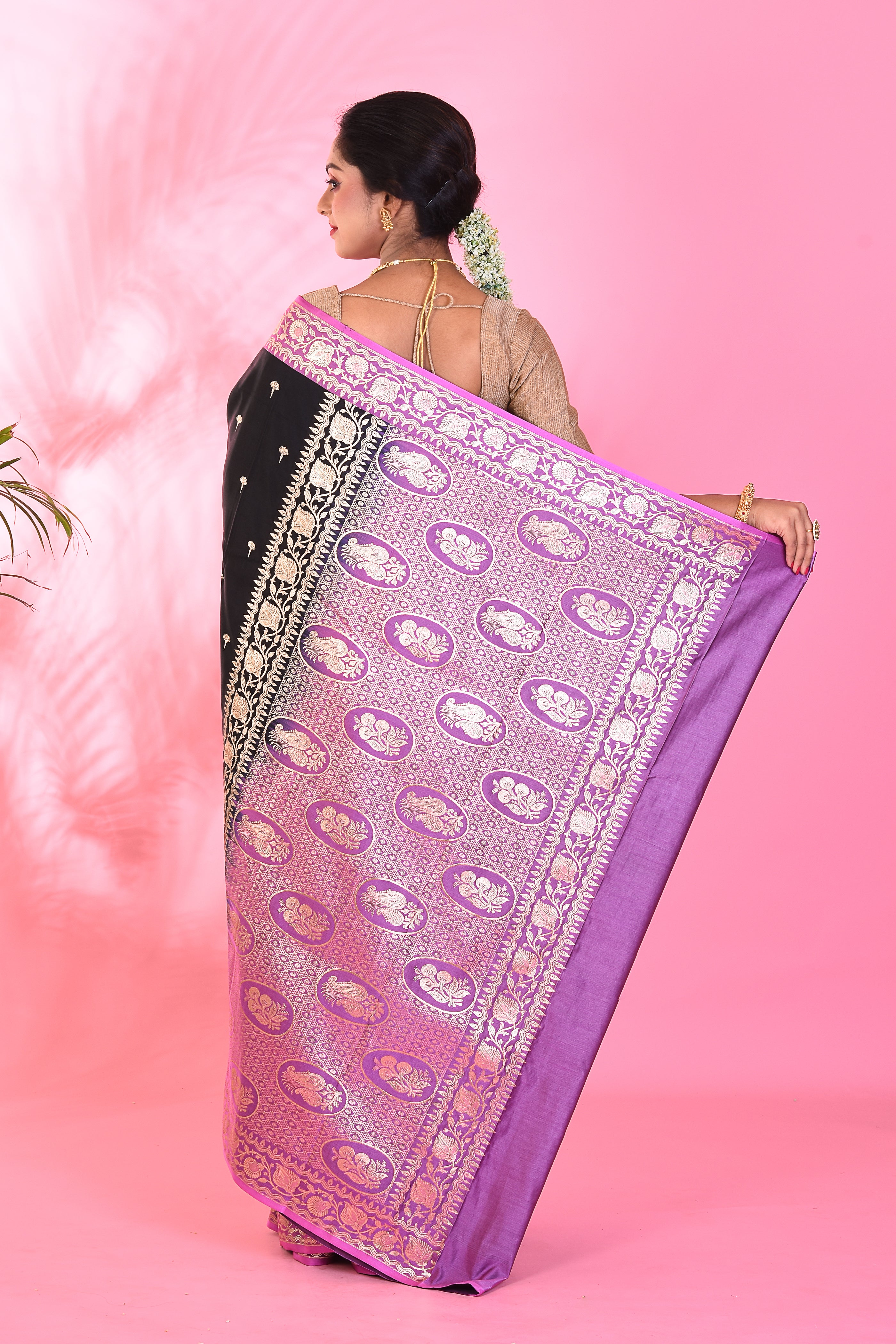 Black and Lavender Blended Katan Saree - Keya Seth Exclusive