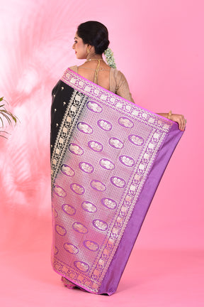 Black and Lavender Blended Katan Saree - Keya Seth Exclusive