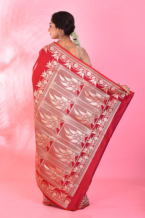 Red Blended Katan Saree - Keya Seth Exclusive