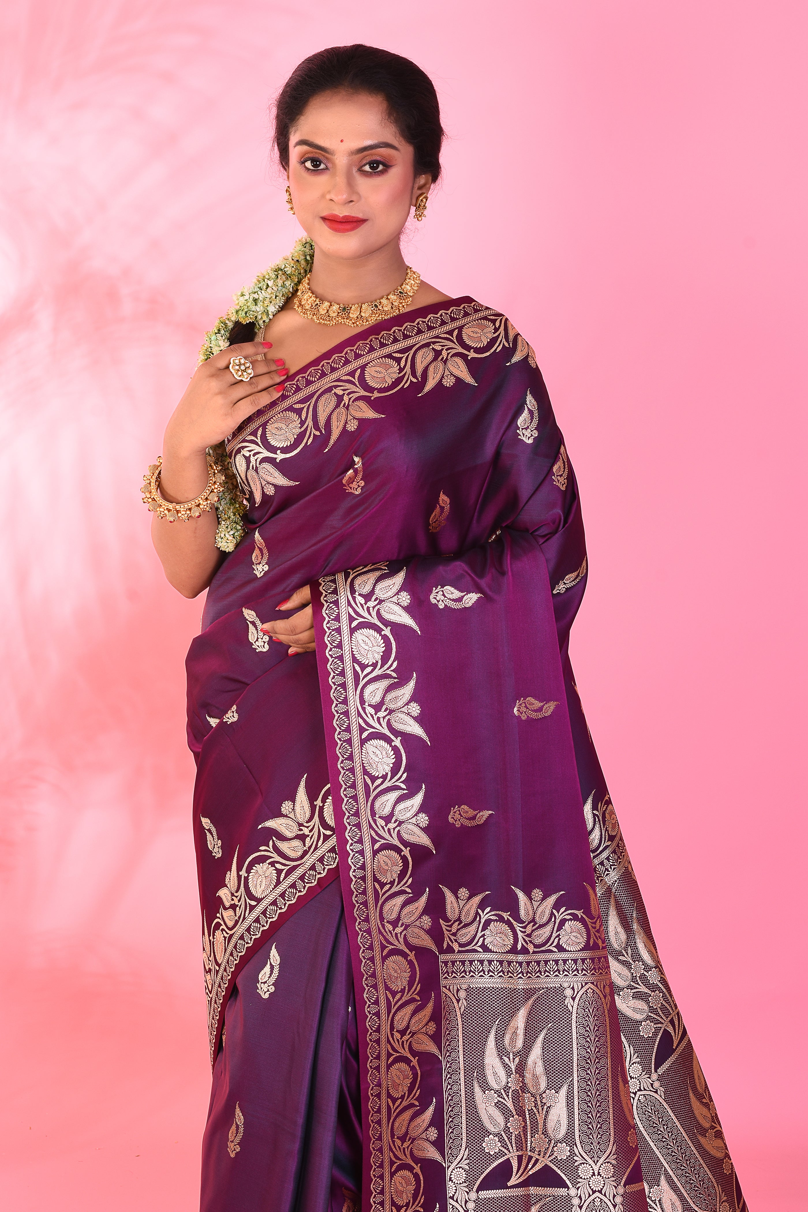 Magenta Blended Katan Saree - Keya Seth Exclusive