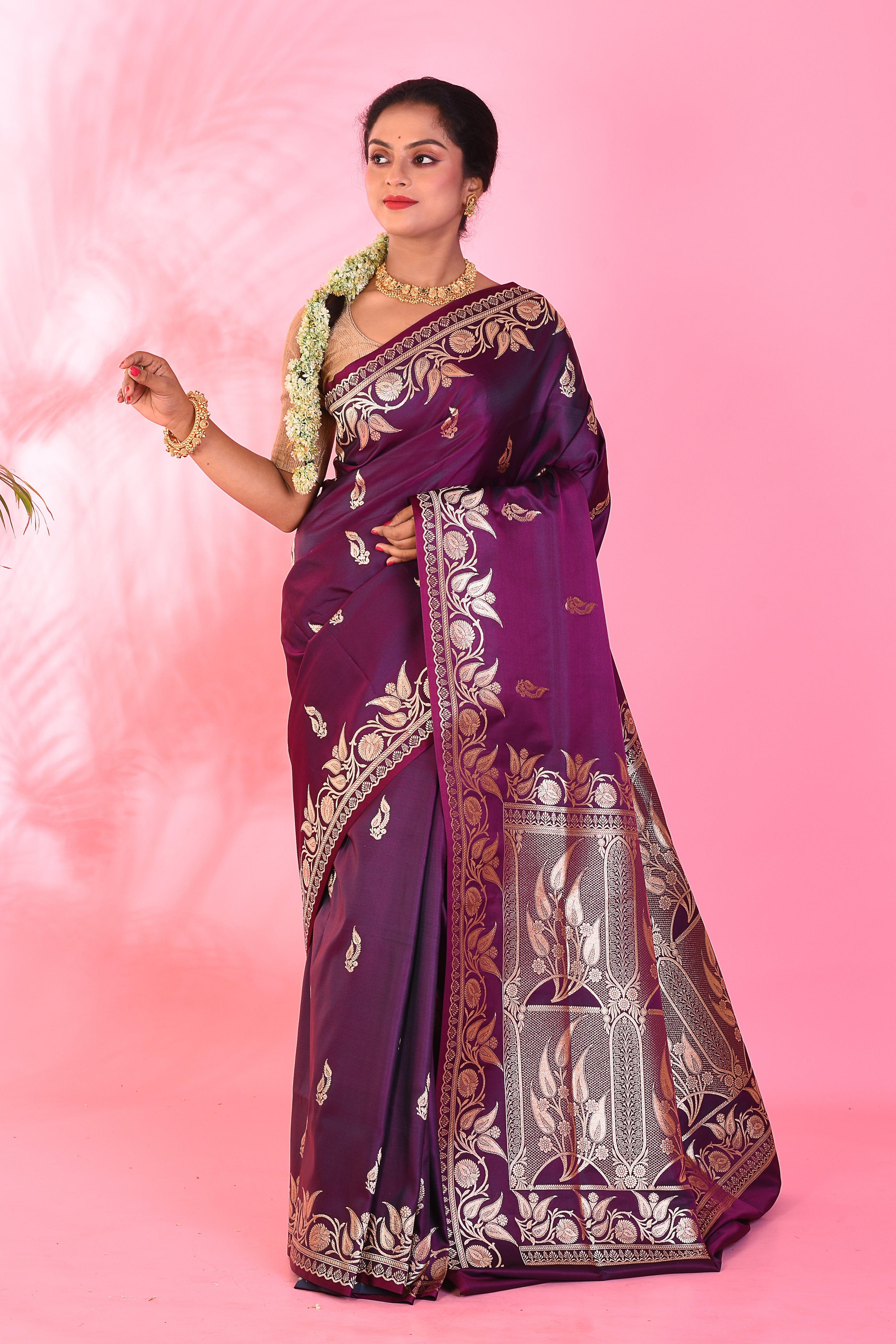 Magenta Blended Katan Saree - Keya Seth Exclusive