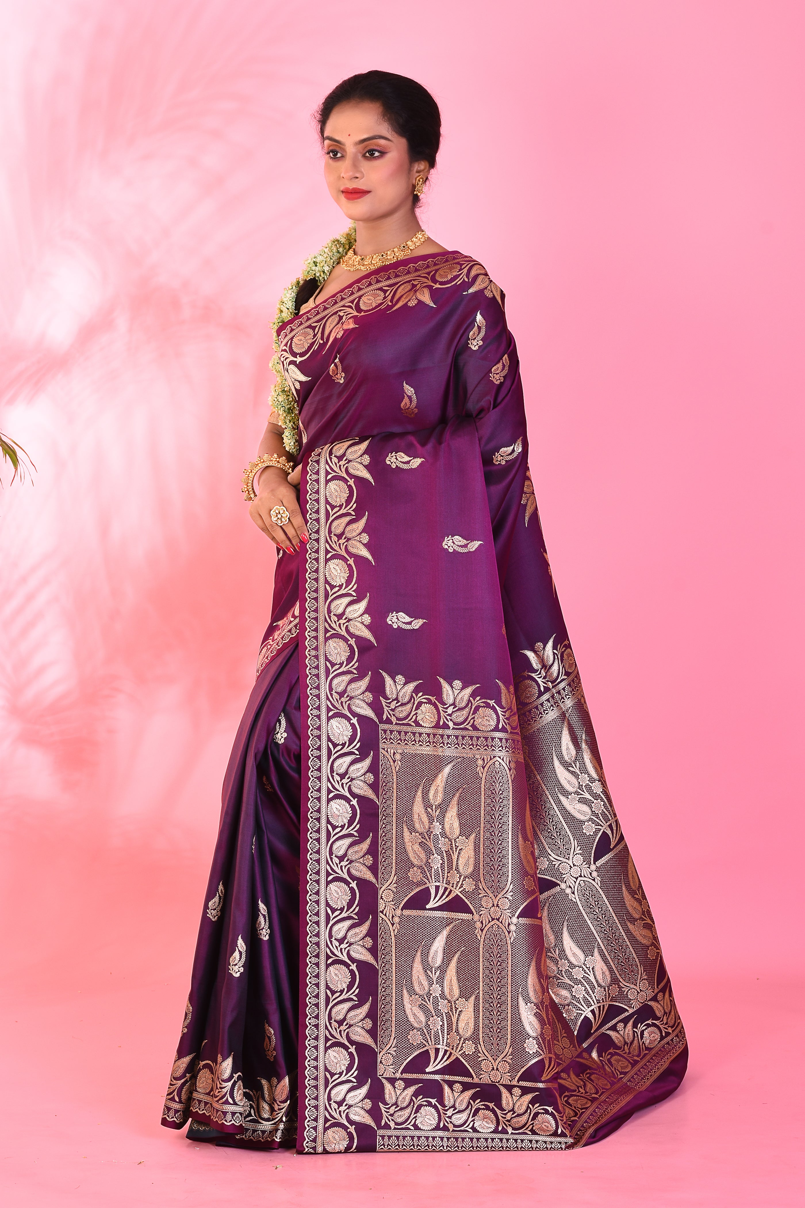 Magenta Blended Katan Saree - Keya Seth Exclusive