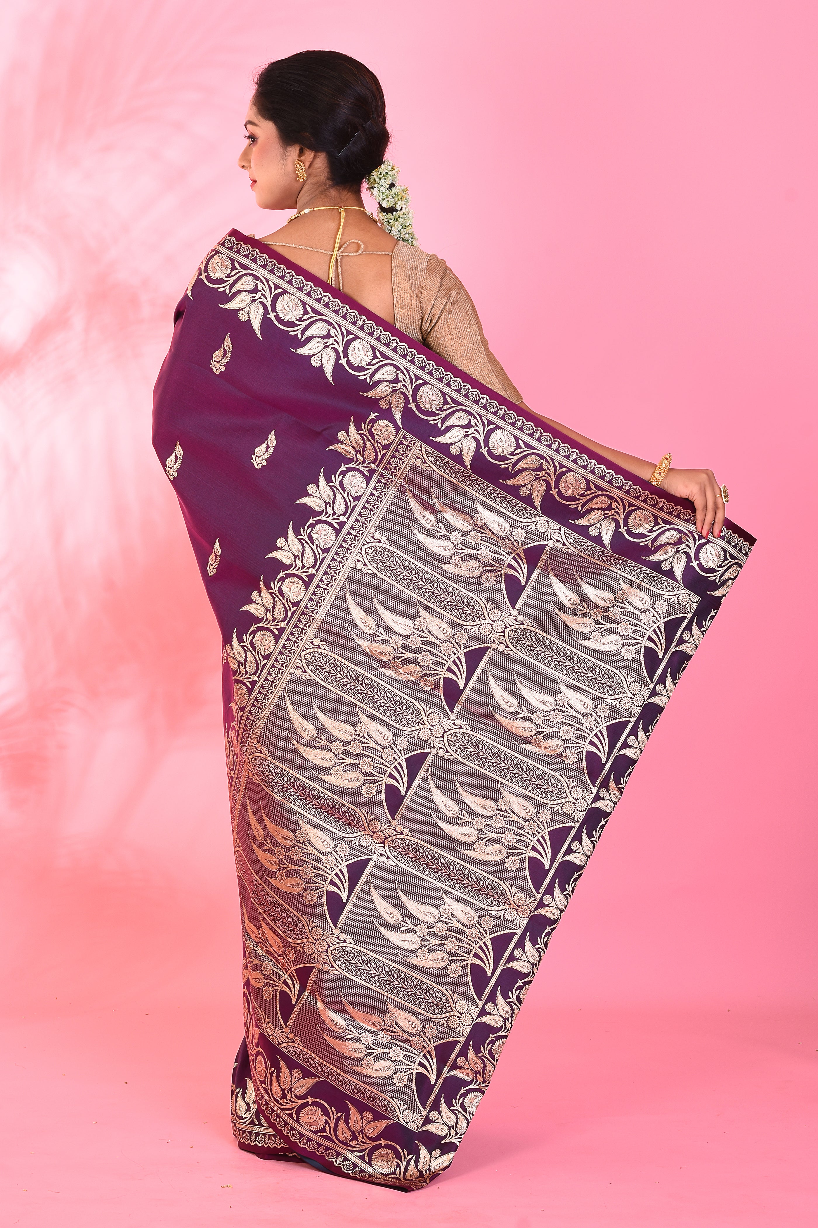 Magenta Blended Katan Saree - Keya Seth Exclusive