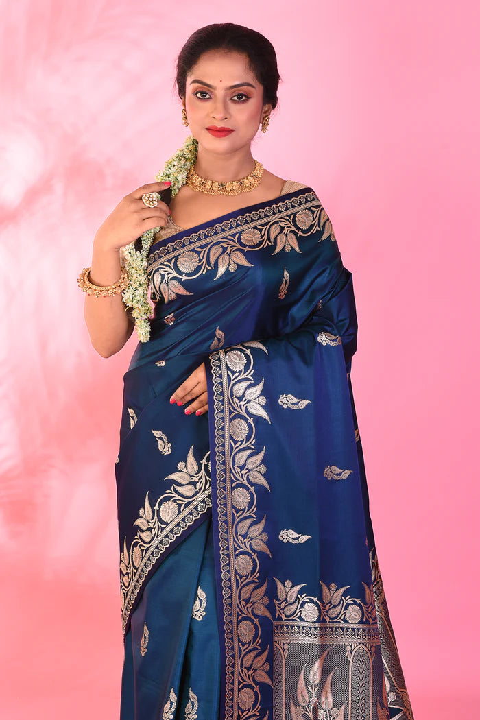 Midnight Blue Blended Katan Saree - Keya Seth Exclusive