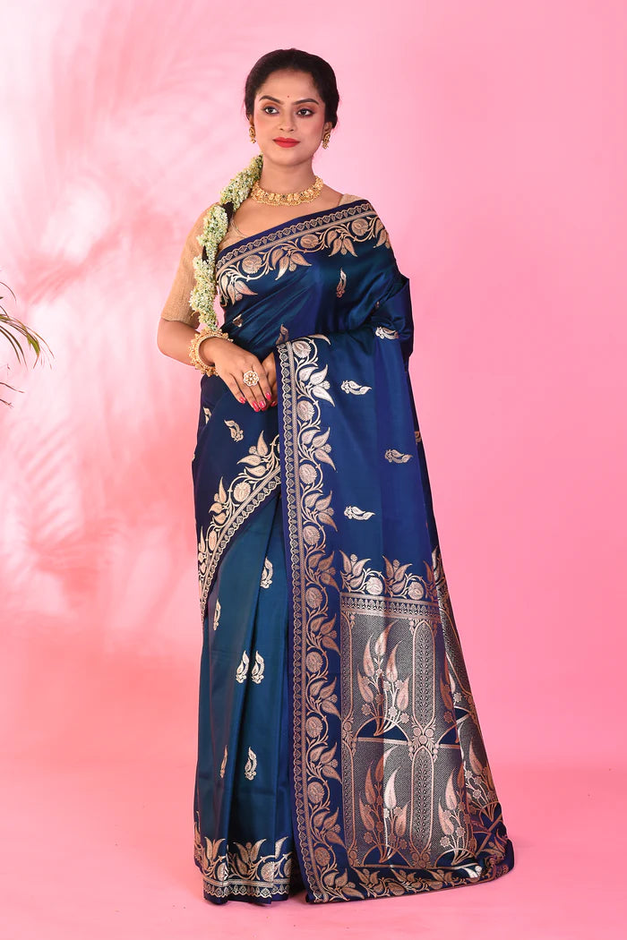Midnight Blue Blended Katan Saree - Keya Seth Exclusive