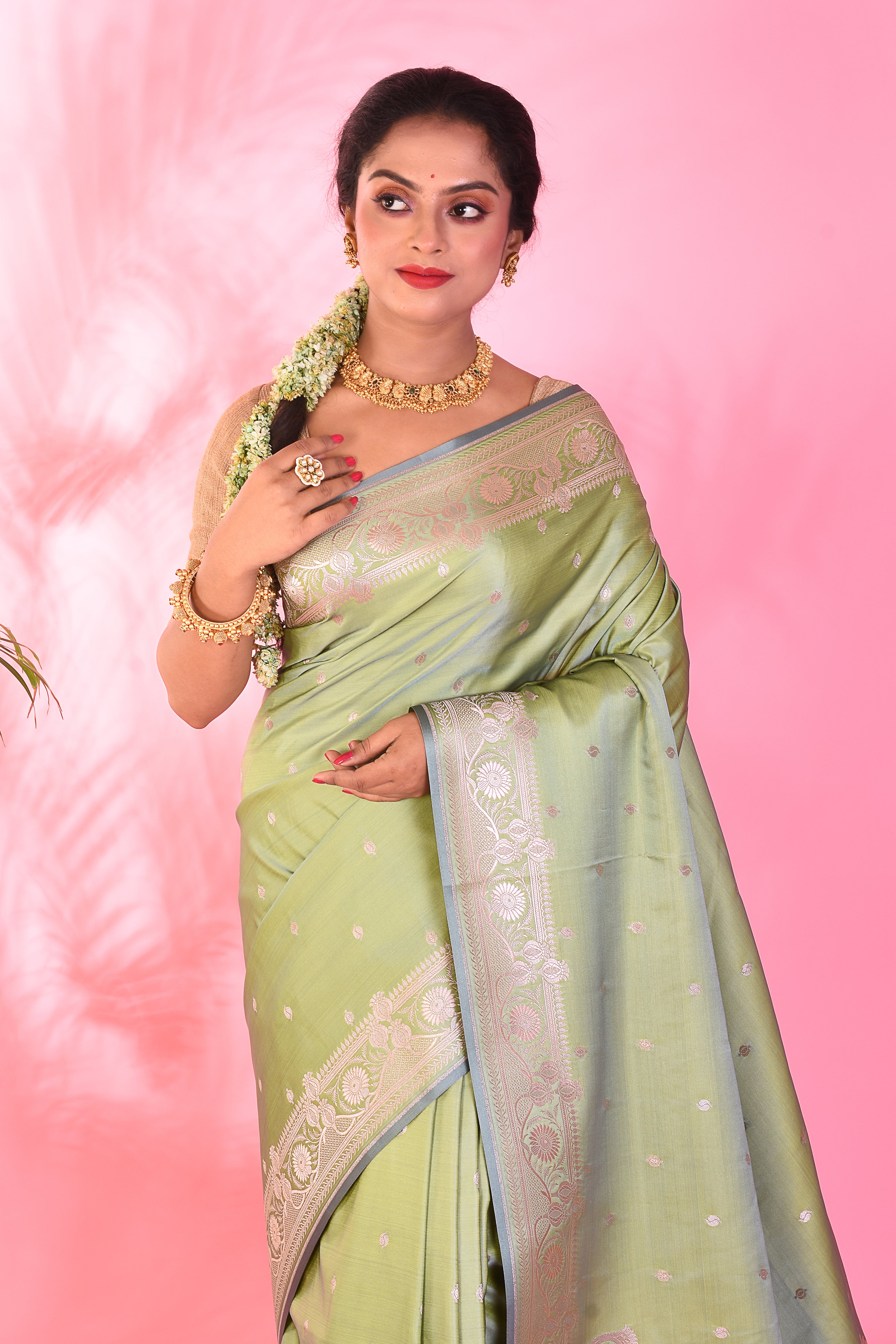 Pesta Green Blended Katan Saree - Keya Seth Exclusive