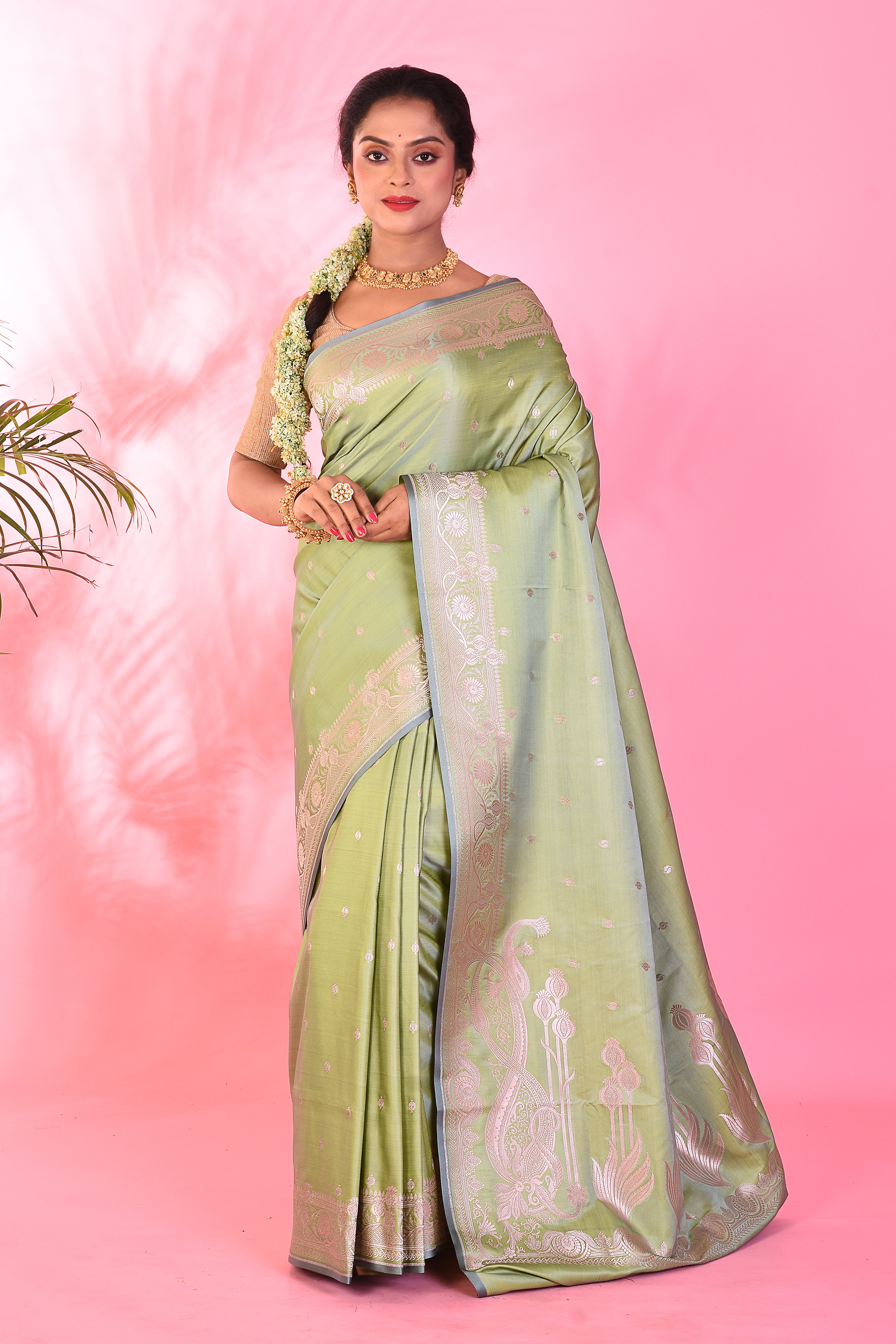 Pesta Green Blended Katan Saree - Keya Seth Exclusive