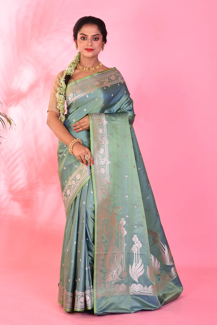Light Green Mushroo Silk Saree - Keya Seth Exclusive