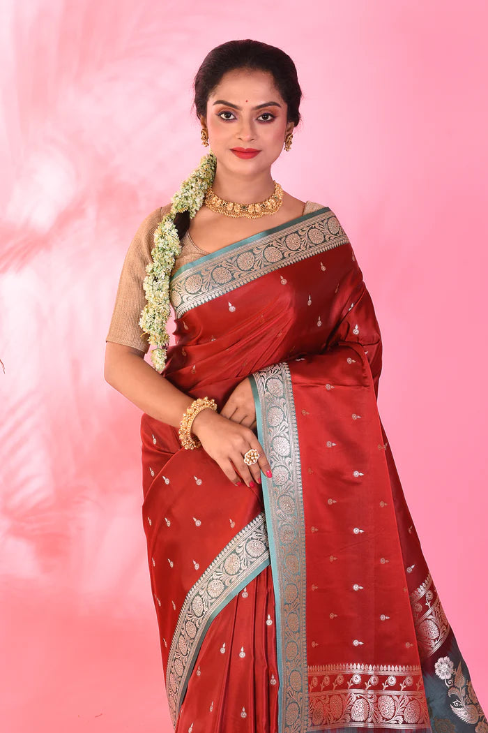 Maroon Blended Katan Saree - Keya Seth Exclusive
