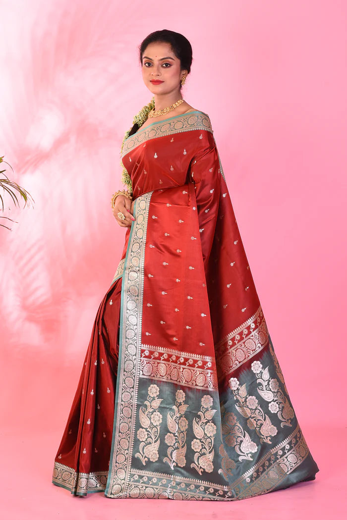 Maroon Blended Katan Saree - Keya Seth Exclusive