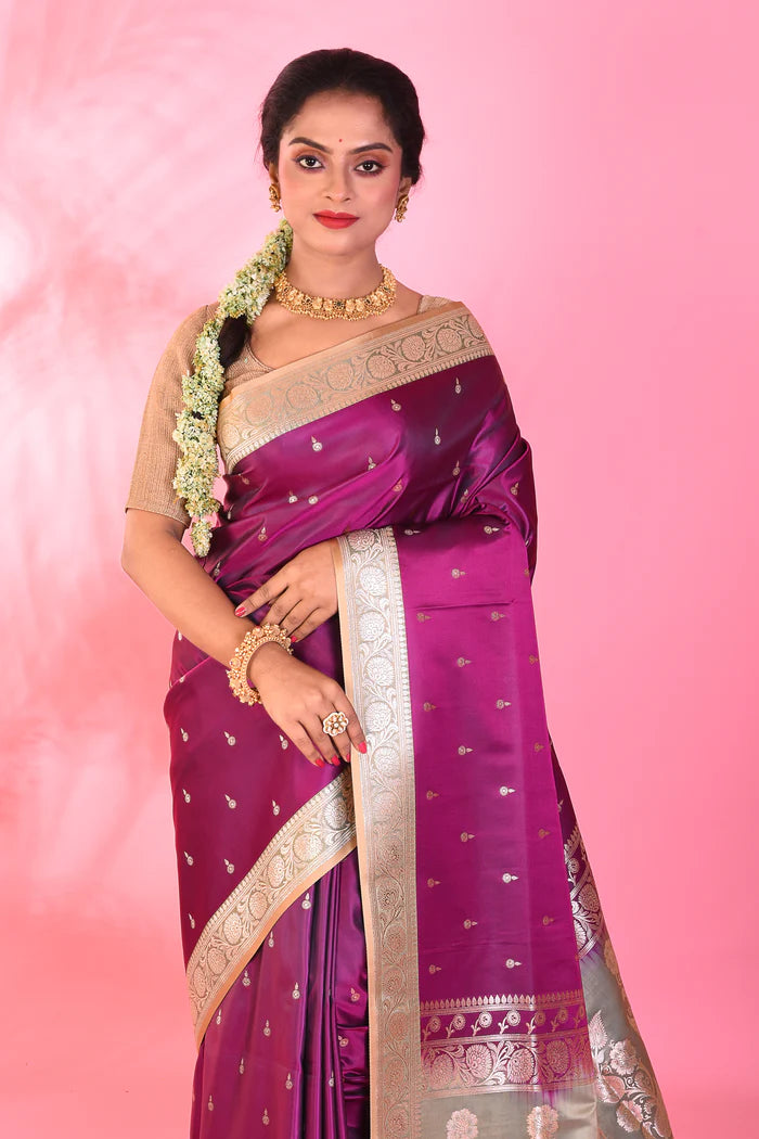 Magenta Mushroo Silk Saree - Keya Seth Exclusive