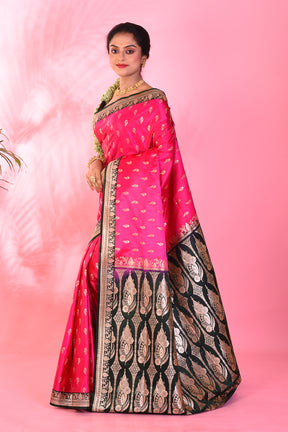 Rani and Black Blended Katan Saree - Keya Seth Exclusive