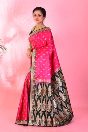 Rani and Black Blended Katan Saree - Keya Seth Exclusive