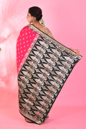 Rani and Black Blended Katan Saree - Keya Seth Exclusive