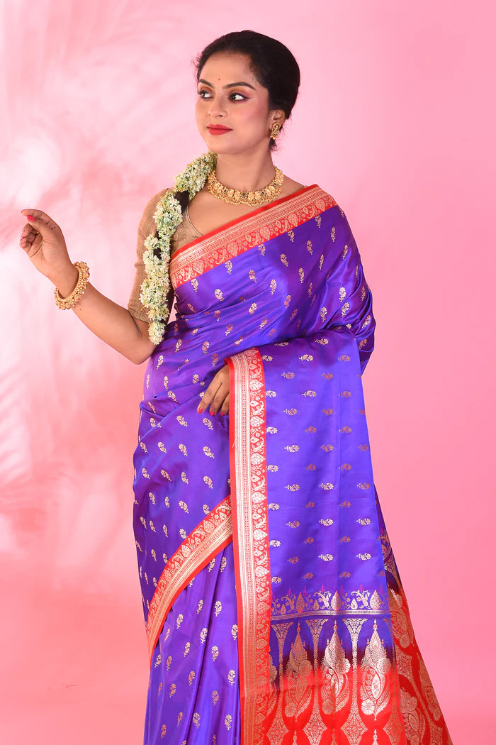 Purple and Red Blended Katan Saree - Keya Seth Exclusive