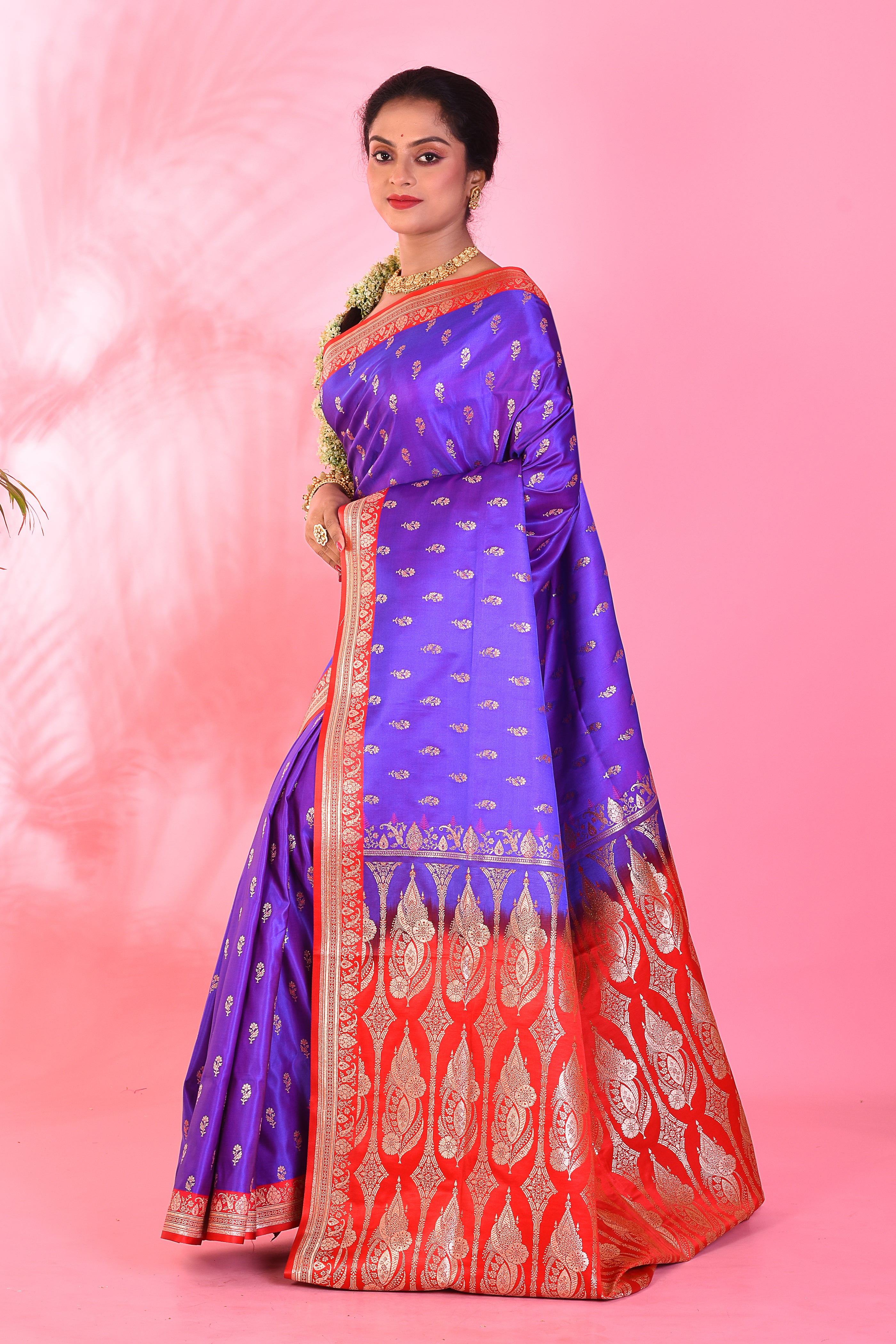 Purple and Red Blended Katan Saree - Keya Seth Exclusive