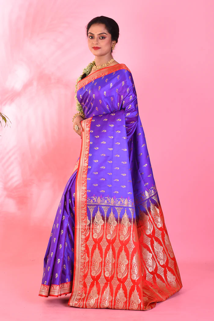 Purple and Red Blended Katan Saree - Keya Seth Exclusive
