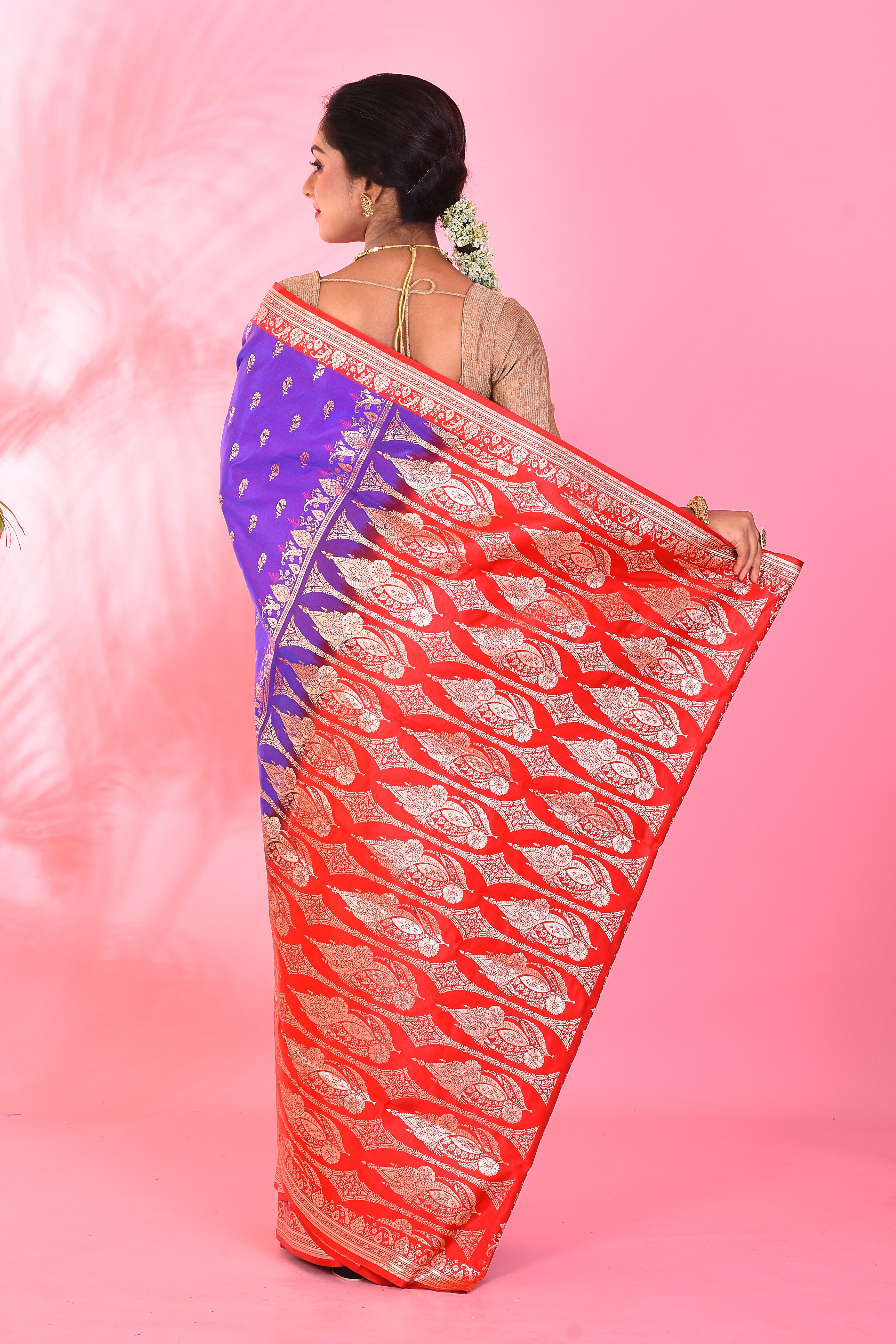 Purple and Red Blended Katan Saree - Keya Seth Exclusive