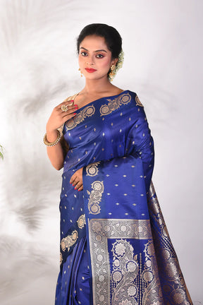 Royal Blue Mushroo Silk Saree - Keya Seth Exclusive