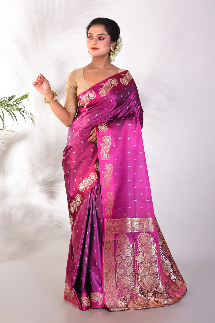 Magenta Mushroo Silk Saree, - Keya Seth Exclusive