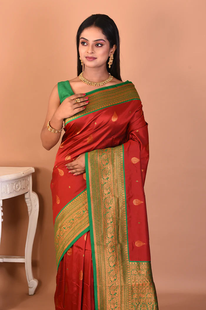 Maroon Blended Katan Silk Saree - Keya Seth Exclusive