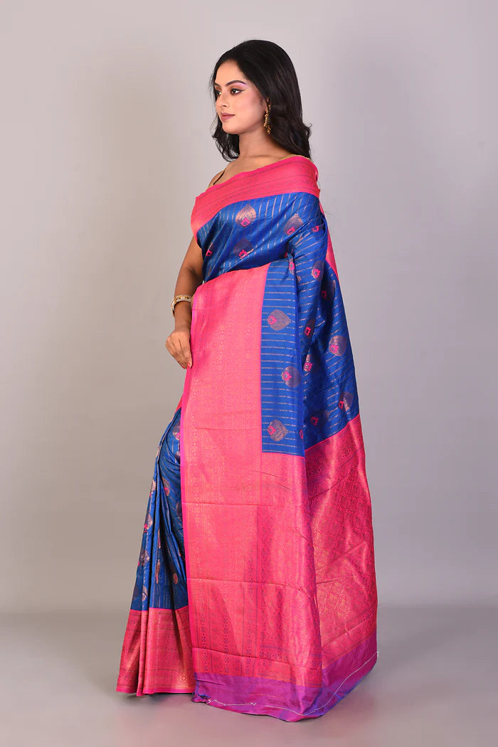 Blue Blended Katan Silk Saree - Keya Seth Exclusive