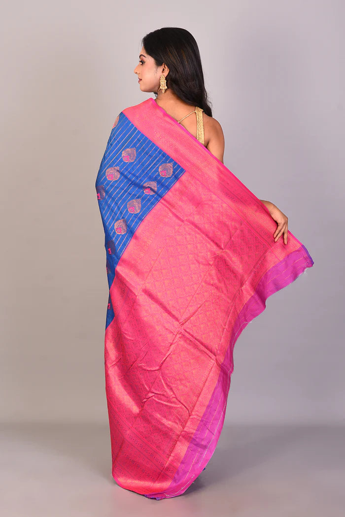 Blue Blended Katan Silk Saree - Keya Seth Exclusive