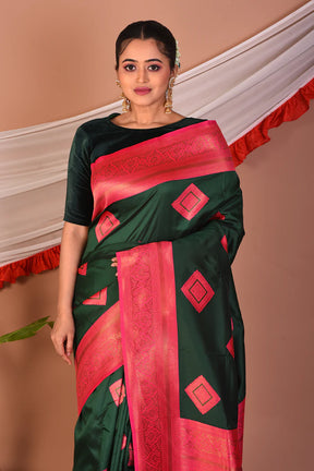 Dark Green Blended Silk Saree - Keya Seth Exclusive