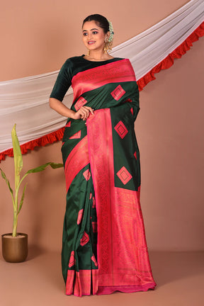 Dark Green Blended Silk Saree - Keya Seth Exclusive