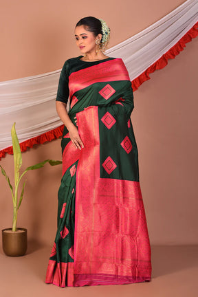 Dark Green Blended Silk Saree - Keya Seth Exclusive