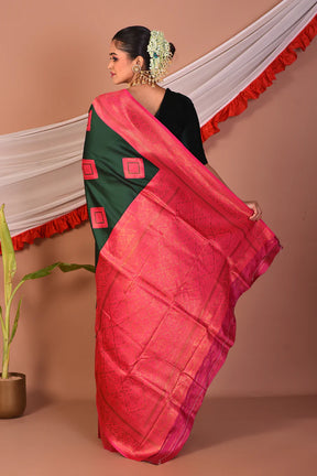 Dark Green Blended Silk Saree - Keya Seth Exclusive