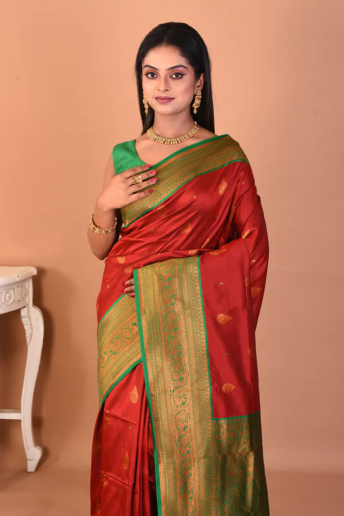 Maroon Blended Katan Silk Saree - Keya Seth Exclusive