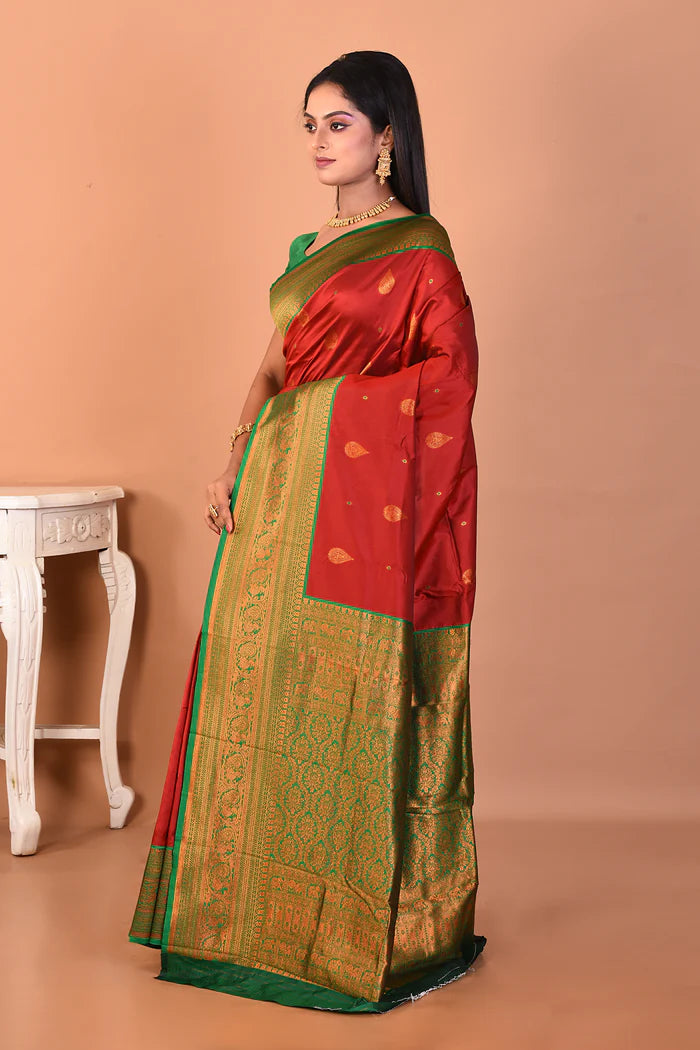 Maroon Blended Katan Silk Saree - Keya Seth Exclusive