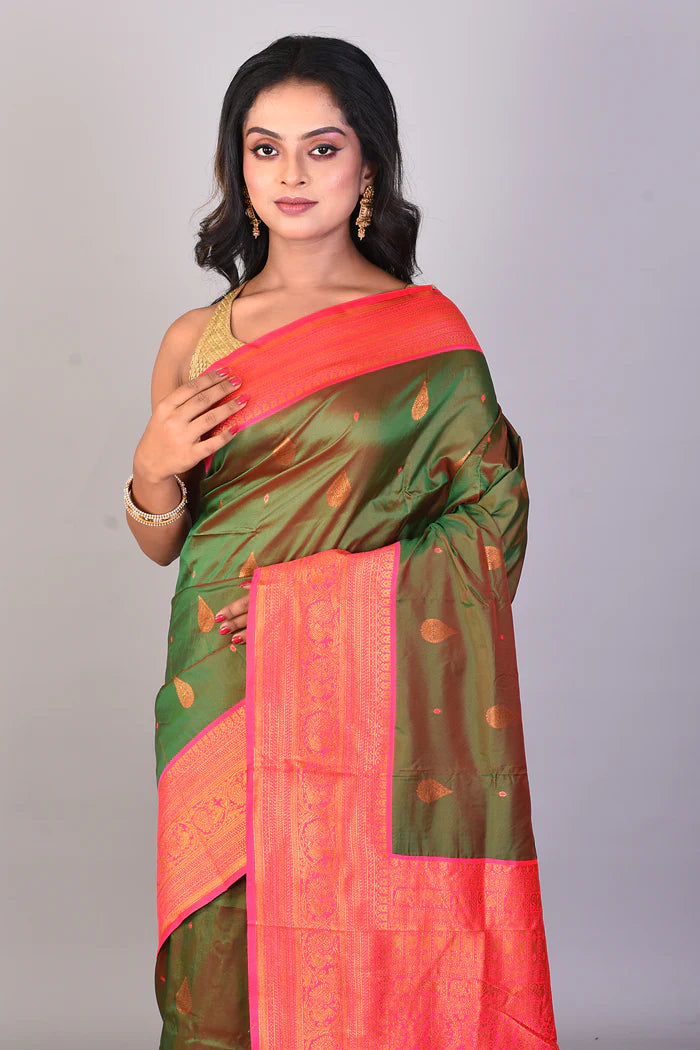 Bottle Green Dual Tone Blended Kanjivaram Silk Saree - Keya Seth Exclusive