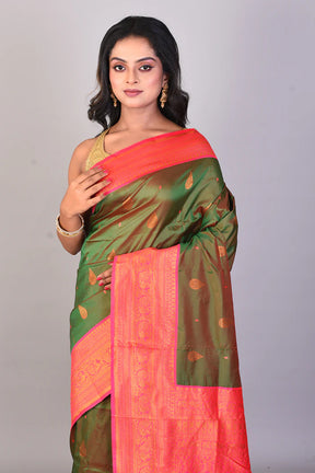 Bottle Green Dual Tone Blended Kanjivaram Silk Saree - Keya Seth Exclusive