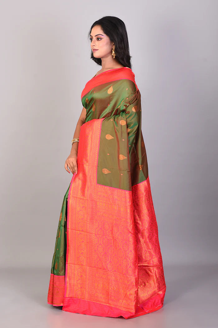 Bottle Green Dual Tone Blended Kanjivaram Silk Saree - Keya Seth Exclusive