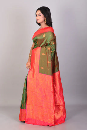 Bottle Green Dual Tone Blended Kanjivaram Silk Saree - Keya Seth Exclusive