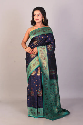 Navy Blue Mushroo Silk Saree - Keya Seth Exclusive